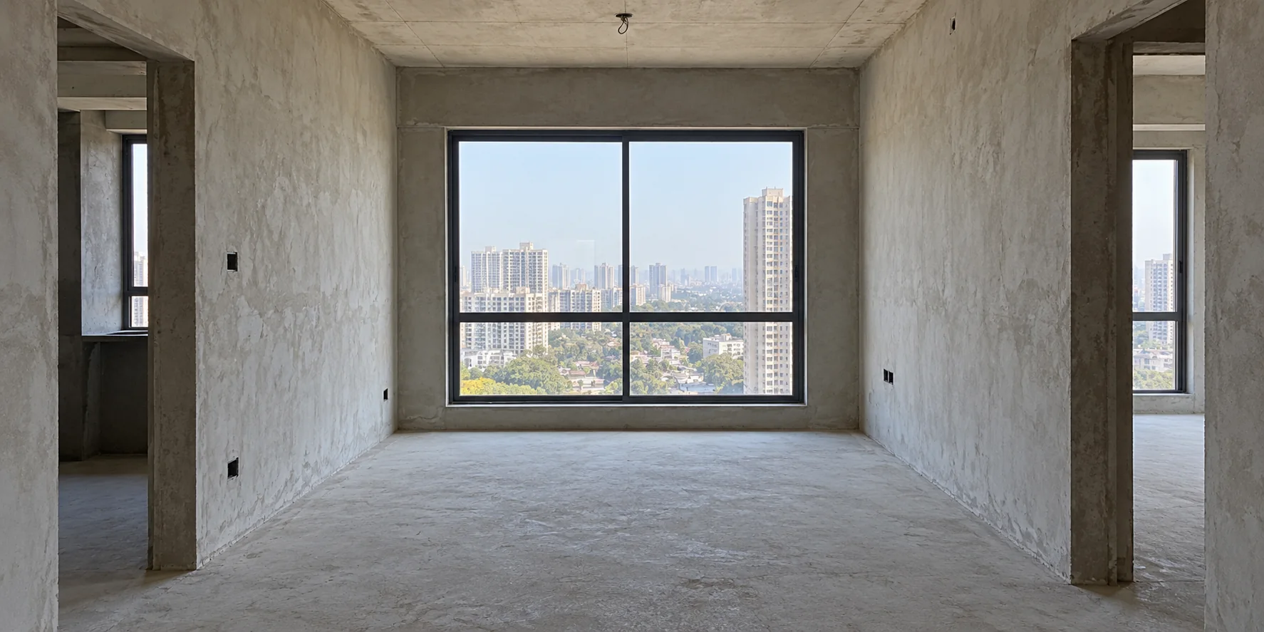 Illustrative concept of an unfinished empty apartment room